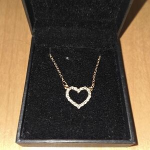 Gold Open Heart Pendant Necklace Cubic Zirconia Vintage